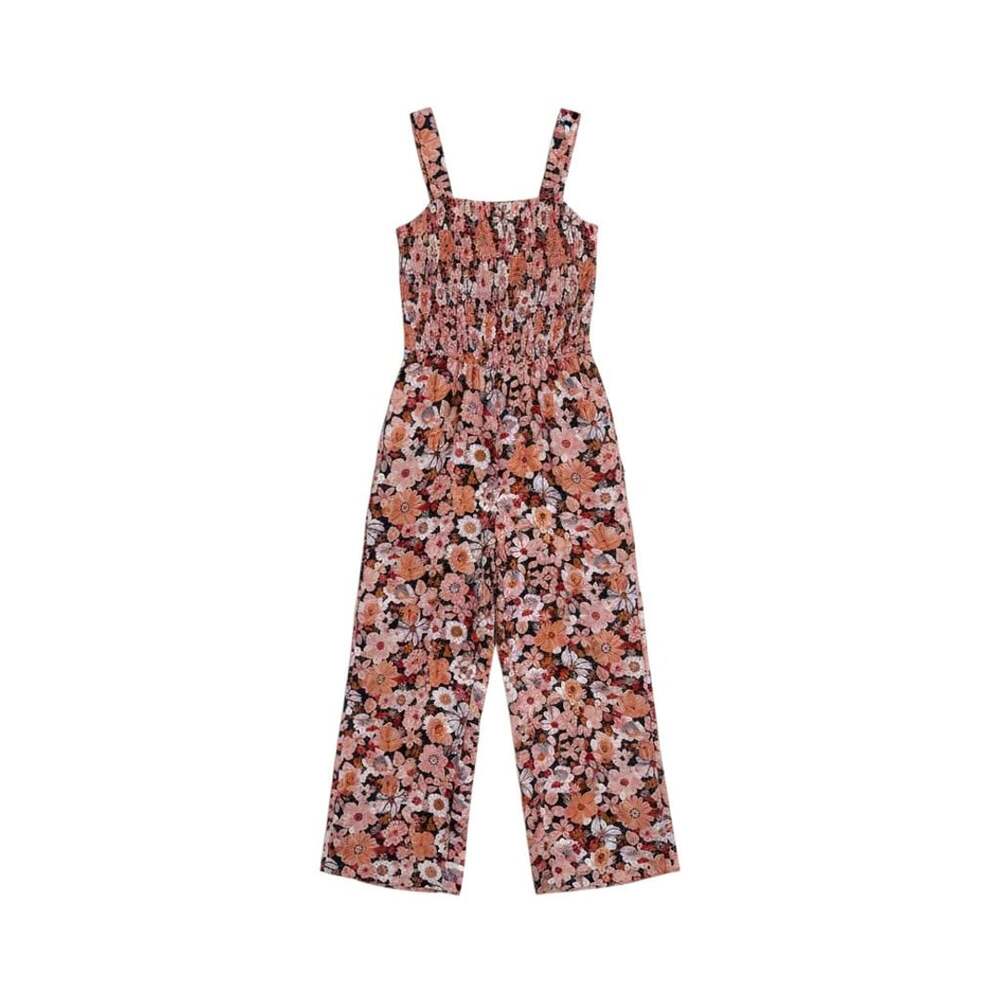 Floral Print Smocked Square Neck Jumpsuit Pink Floral/ 129